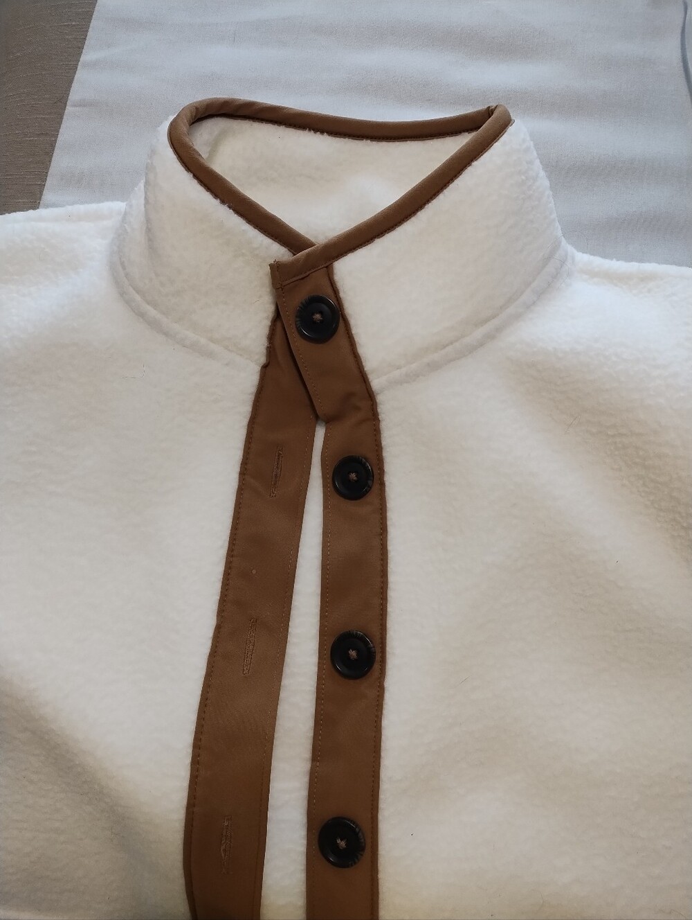 Croft & Barrow Cream Sherpa Faux Fur Button-Front Jacket with Brown Trim - Picture 10 of 10